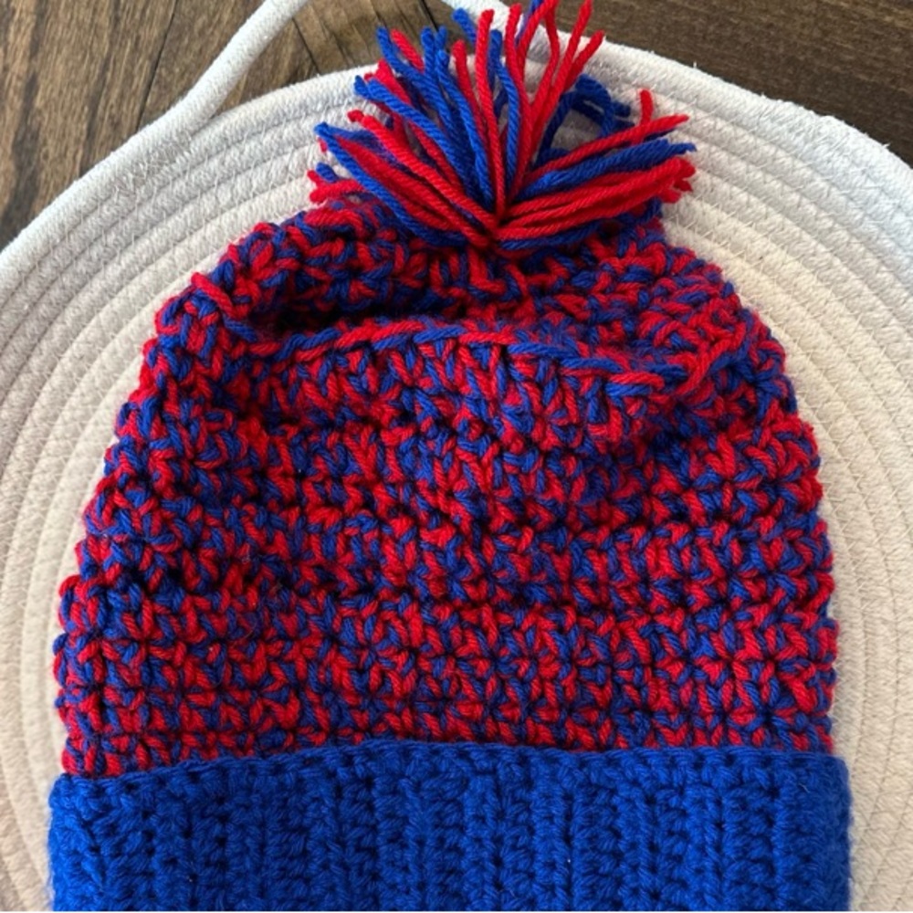 Handmade Red and Blue Knit Beanie